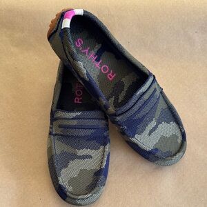 Rothy's Camouflage Loafers in Green and Black